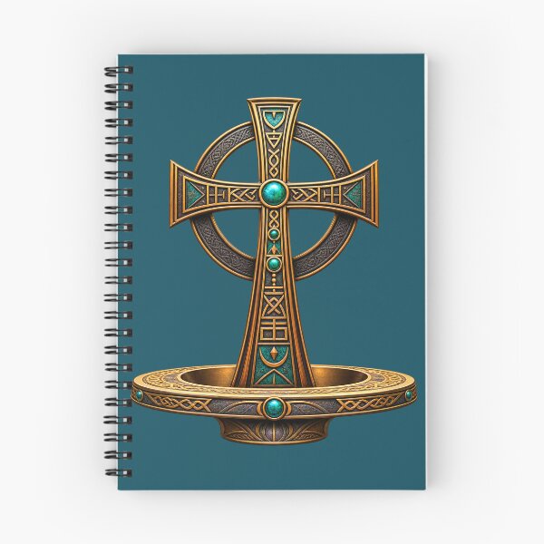 Item preview, Ornate Celtic Cross Art – Mystical Bronze and Turquoise Sacred Symbol designed and sold by 'VARI'.