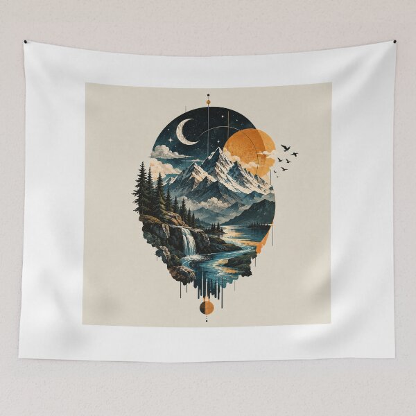 Item preview, Cosmic Wilderness – Surreal Mountain Lake & Moon Nature Art designed and sold by KenjiSano.