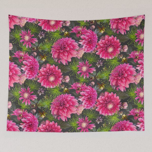 Item preview, Dahlias and Papyrus on Dark Grey 333333 designed and sold by Art in My Loft.
