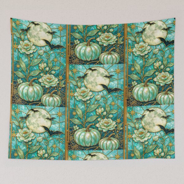 Item preview, Turquoise Pumpkin Elegant Halloween Stained Glass designed and sold by BriSher.