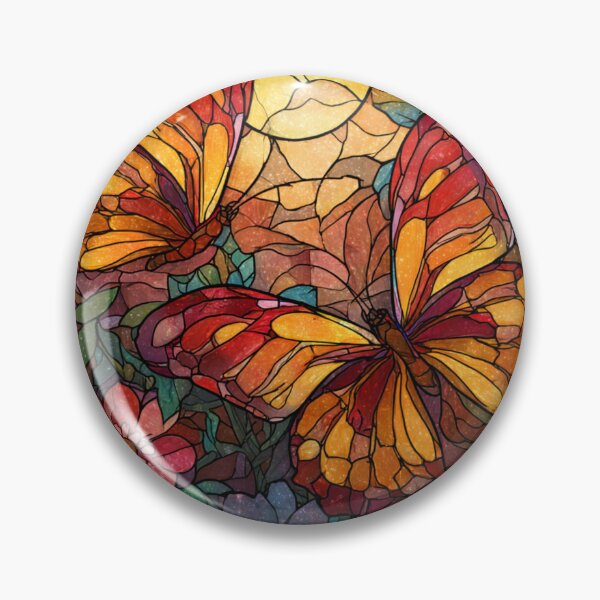 Item preview, Stained Glass Monarch Butterflies Floral Mosaic Sunburst designed and sold by GrinGalore.