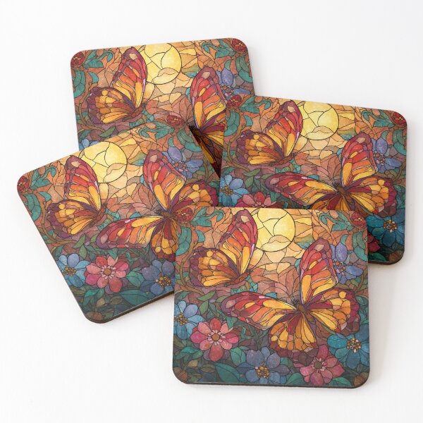 Item preview, Stained Glass Monarch Butterflies Floral Mosaic Sunburst designed and sold by GrinGalore.