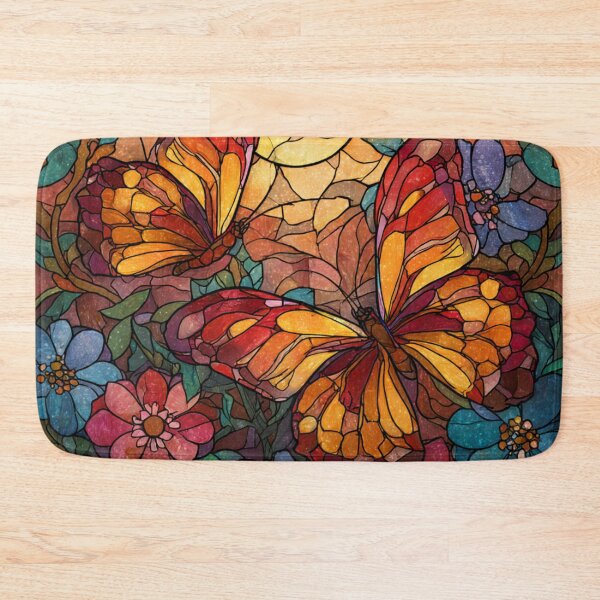 Item preview, Stained Glass Monarch Butterflies Floral Mosaic Sunburst designed and sold by GrinGalore.