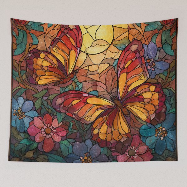 Item preview, Stained Glass Monarch Butterflies Floral Mosaic Sunburst designed and sold by GrinGalore.