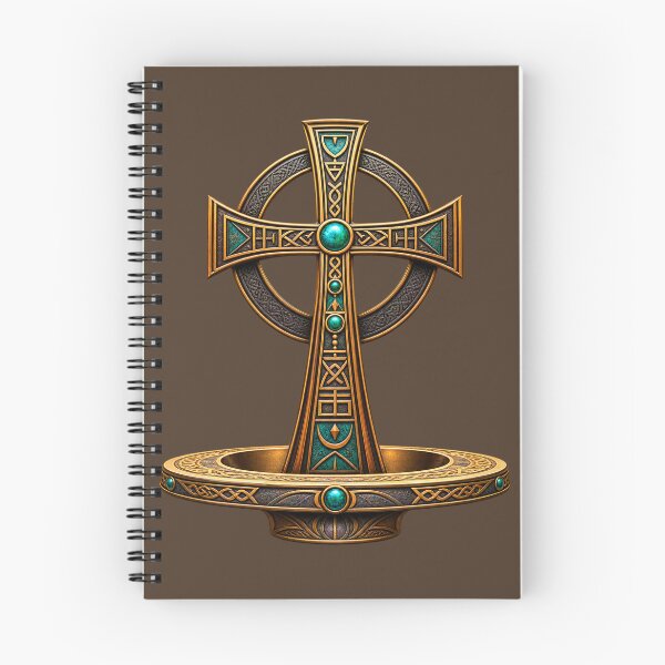Item preview, Ornate Celtic Cross Art – Mystical Bronze and Turquoise Sacred Symbol designed and sold by 'VARI'.