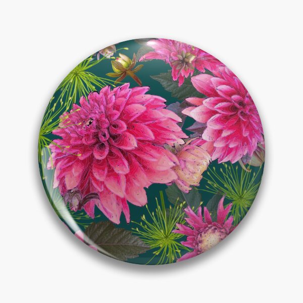 Item preview, Dahlias and Papyrus on Dark Teal 004040 designed and sold by Art in My Loft.