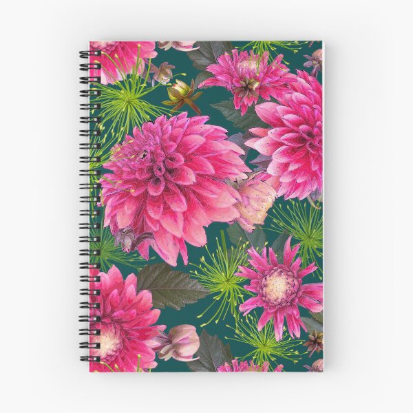 Item preview, Dahlias and Papyrus on Dark Teal 004040 designed and sold by Art in My Loft.