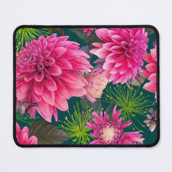 Item preview, Dahlias and Papyrus on Dark Teal 004040 designed and sold by Art in My Loft.