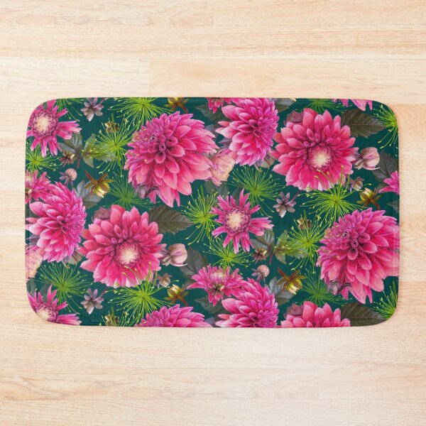 Item preview, Dahlias and Papyrus on Dark Teal 004040 designed and sold by Art in My Loft.