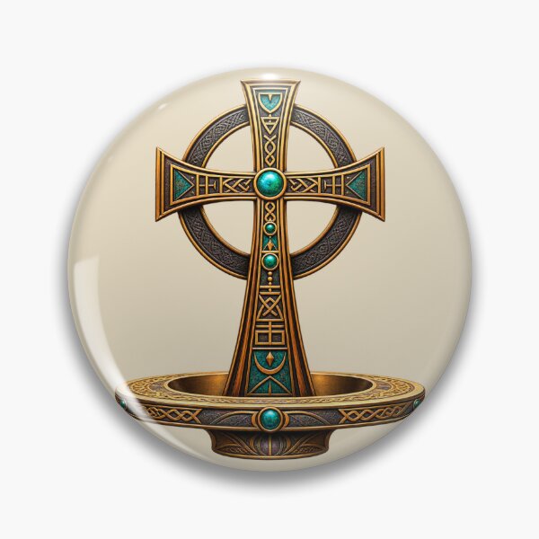 Item preview, Ornate Celtic Cross Art – Mystical Bronze and Turquoise Sacred Symbol designed and sold by 'VARI'.