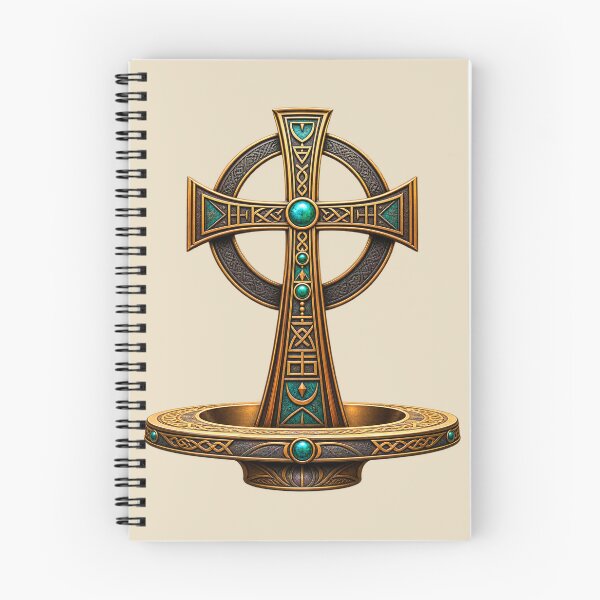 Item preview, Ornate Celtic Cross Art – Mystical Bronze and Turquoise Sacred Symbol designed and sold by 'VARI'.
