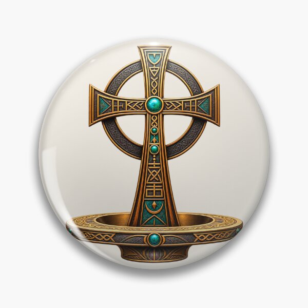 Item preview, Ornate Celtic Cross Art – Mystical Bronze and Turquoise Sacred Symbol designed and sold by 'VARI'.