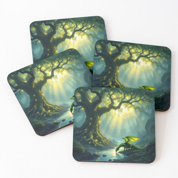 Item preview, A Green Dragon Drinks from the River in the shadow of a Magical Tree designed and sold by Fanta-sticky.