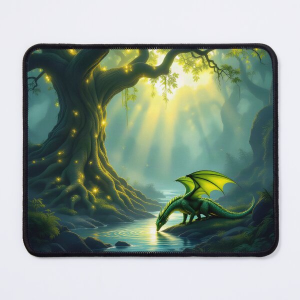 Item preview, A Green Dragon Drinks from the River in the shadow of a Magical Tree designed and sold by Fanta-sticky.