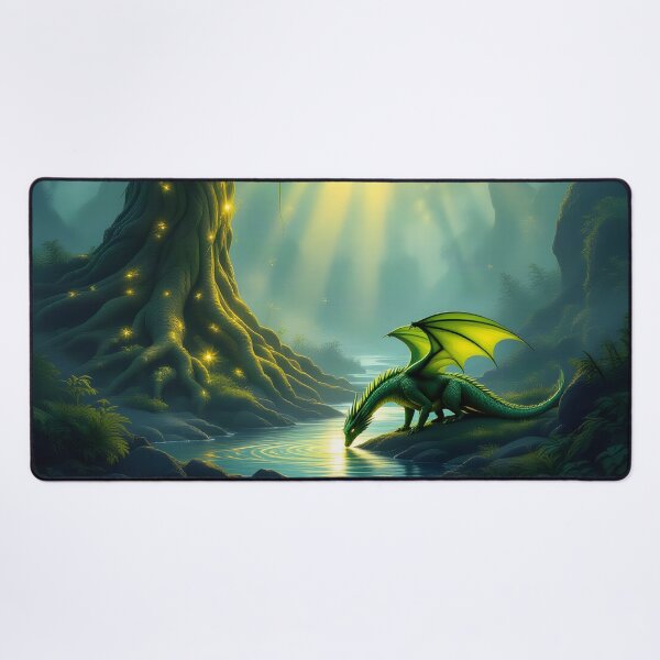 Item preview, A Green Dragon Drinks from the River in the shadow of a Magical Tree designed and sold by Fanta-sticky.