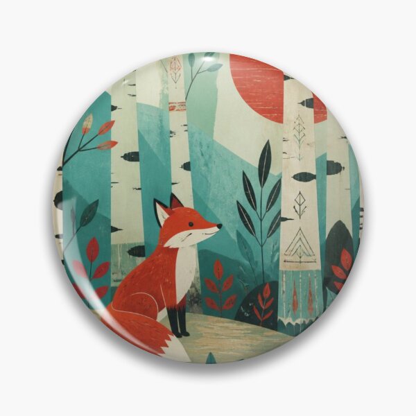 Item preview, Scandinavian Geometric Red Fox Birch Forest Sun designed and sold by GrinGalore.