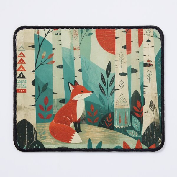 Item preview, Scandinavian Geometric Red Fox Birch Forest Sun designed and sold by GrinGalore.