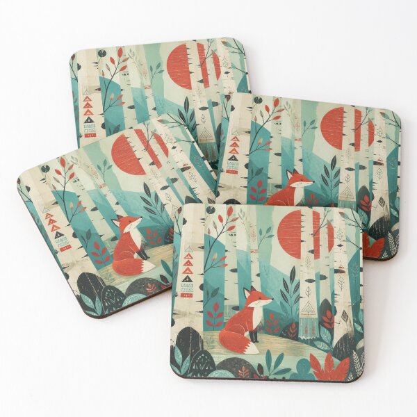 Item preview, Scandinavian Geometric Red Fox Birch Forest Sun designed and sold by GrinGalore.