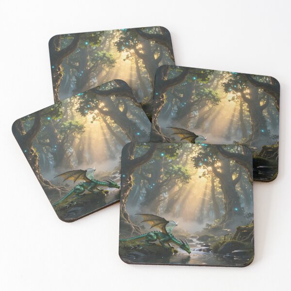 Item preview, A Green Dragon Drinks in the Forest at Sunrise designed and sold by Fanta-sticky.