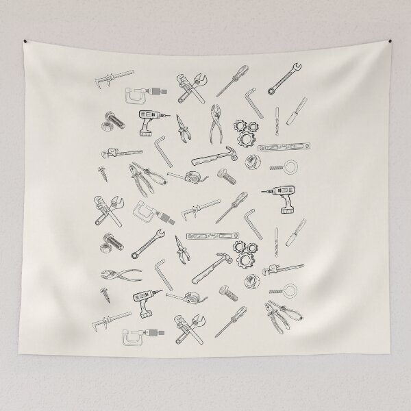 Item preview, Hand Drawn Vintage Mechanic Tools Pattern Sketch Art designed and sold by HBBS DESIGNS.