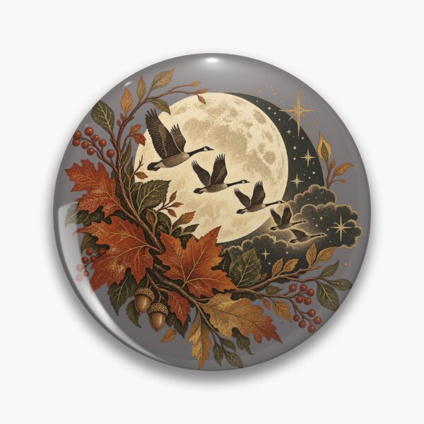 Item preview, Autumn Moon Geese Vintage Folk Illustration designed and sold by Golden Era Studio.