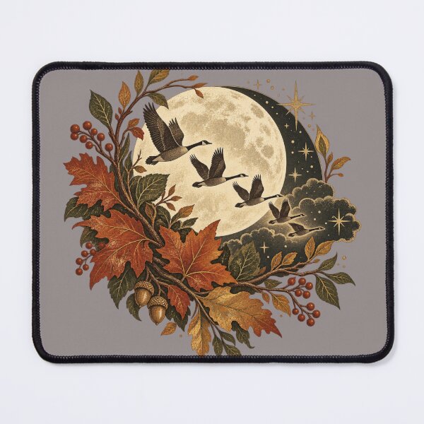 Item preview, Autumn Moon Geese Vintage Folk Illustration designed and sold by Golden Era Studio.