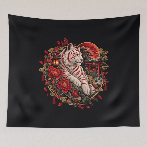 Item preview, Crimson Tiger Bloom Japanese Tiger Fantasy Art designed and sold by D69 Designs.