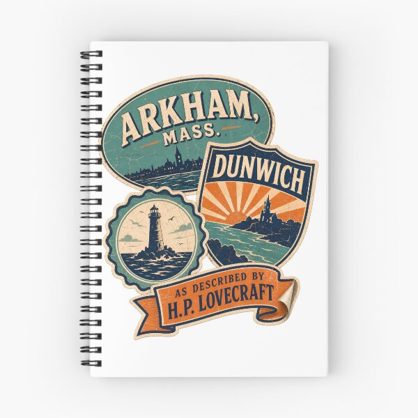 Item preview, H.P. Lovecraft Arkham and Dunwich Travel Badges designed and sold by Fenay Designs.