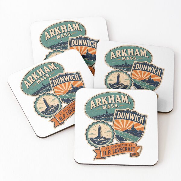 Item preview, H.P. Lovecraft Arkham and Dunwich Travel Badges designed and sold by Fenay Designs.