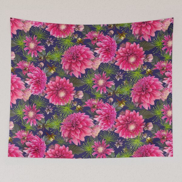 Item preview, Dahlias and Papyrus on Deep Periwinkle 2a2158 designed and sold by Art in My Loft.