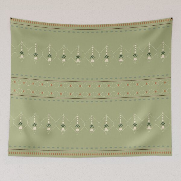 Item preview, Thai Crown Flower Threaded Border – Sage Green Botanical Stripe Pattern designed and sold by NATHA PALETTE.