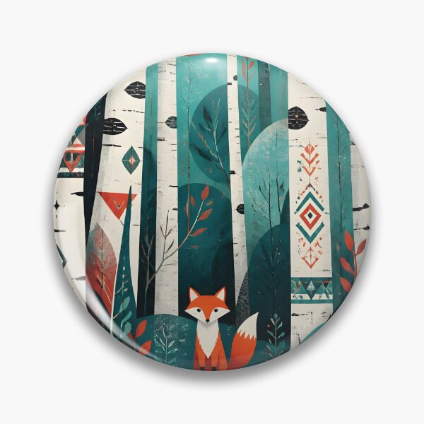 Item preview, Scandinavian Geometric Little Fox In The Birches Forest Red Sun designed and sold by GrinGalore.