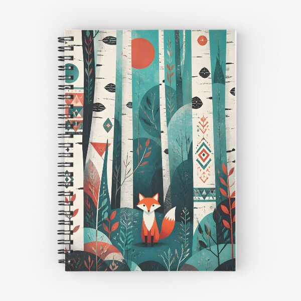 Item preview, Scandinavian Geometric Little Fox In The Birches Forest Red Sun designed and sold by GrinGalore.