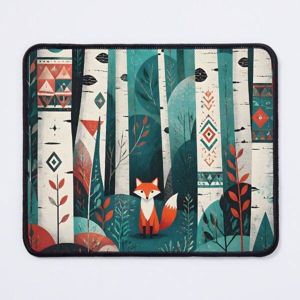 Item preview, Scandinavian Geometric Little Fox In The Birches Forest Red Sun designed and sold by GrinGalore.