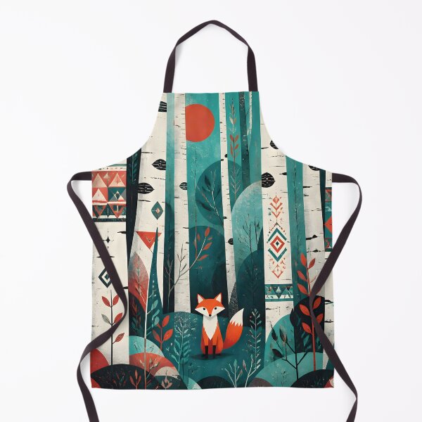 Item preview, Scandinavian Geometric Little Fox In The Birches Forest Red Sun designed and sold by GrinGalore.
