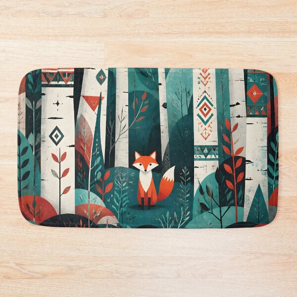 Item preview, Scandinavian Geometric Little Fox In The Birches Forest Red Sun designed and sold by GrinGalore.