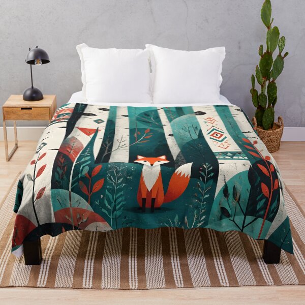Item preview, Scandinavian Geometric Little Fox In The Birches Forest Red Sun designed and sold by GrinGalore.