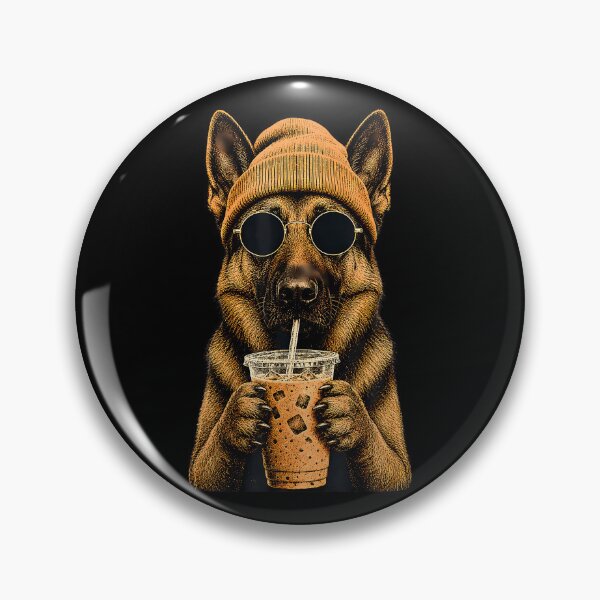 Item preview, German Shepherd Hipster Dog Drinking Iced Coffee Sunglasses designed and sold by Krwasatoune.