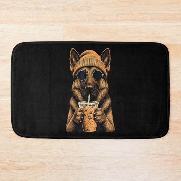 Item preview, German Shepherd Hipster Dog Drinking Iced Coffee Sunglasses designed and sold by Krwasatoune.