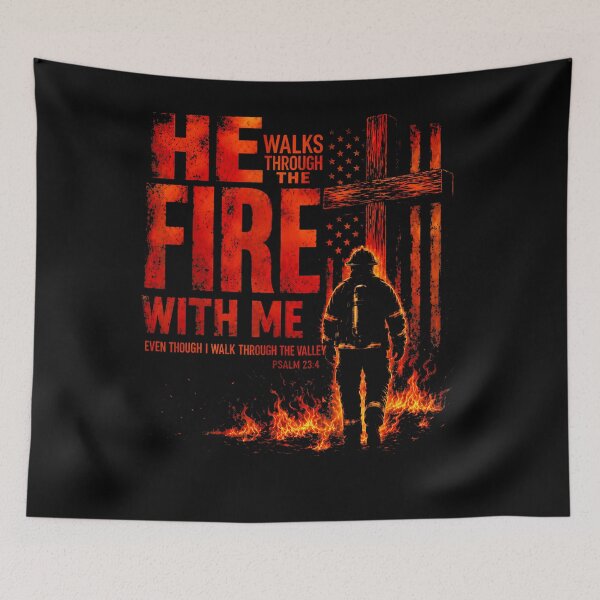 Item preview, He Walks Through The Fire With Me Psalm 23 4 Firefighter designed and sold by Krwasatoune.