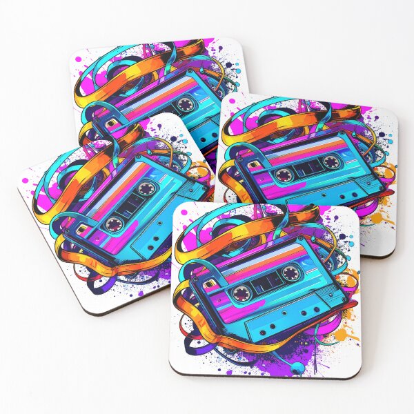Item preview, Retro Cassette Tape Explosion | Neon 80s Music Aesthetic | Synthwave Mix Tape Art designed and sold by dj-illustration.
