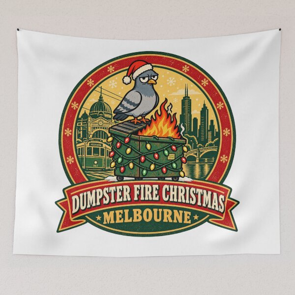 Item preview, Dumpster Fire Christmas Melbourne Shirt – Funny Pigeon Tram Holiday Design designed and sold by Globalcitytees.