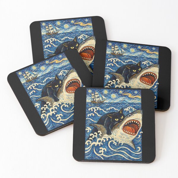 Item preview, Japanese Black Cat Biting Shark Graphic Tees Men Women designed and sold by Krwasatoune.