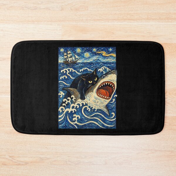 Item preview, Japanese Black Cat Biting Shark Graphic Tees Men Women designed and sold by Krwasatoune.