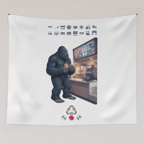 Item preview, Blue Bigfoot at the Movies | Funny Sasquatch Concession Stand Comic Art designed and sold by Whimsy Trail Co.