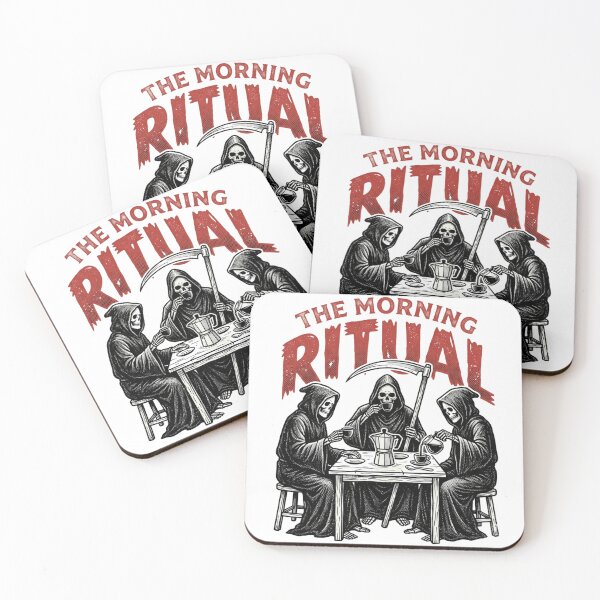 Item preview, The Morning Ritual Grim Reaper Coffee Woodcut Gothic Barista Dark Art designed and sold by raedattia.