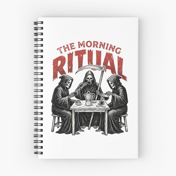 Item preview, The Morning Ritual Grim Reaper Coffee Woodcut Gothic Barista Dark Art designed and sold by raedattia.