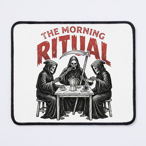 Item preview, The Morning Ritual Grim Reaper Coffee Woodcut Gothic Barista Dark Art designed and sold by raedattia.