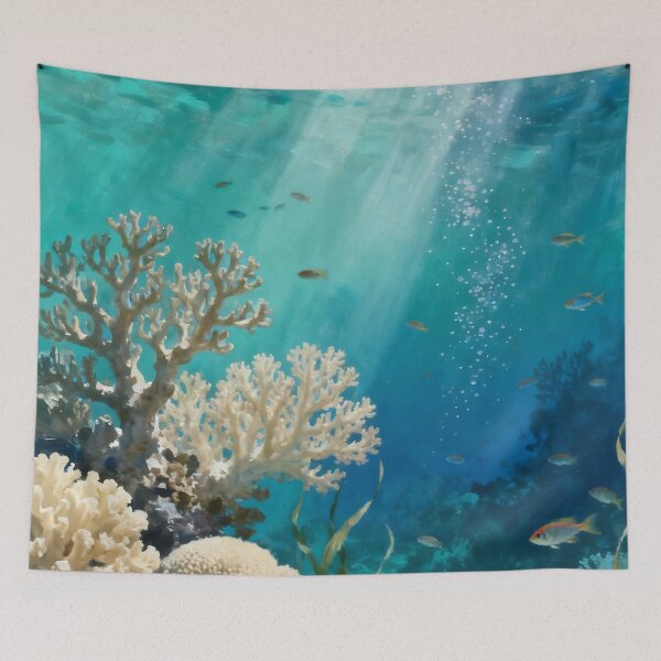Item preview, Coral Reef Wall Art, Underwater Ocean Painting, Tropical Marine Life Print, Coastal Nature Decor designed and sold by stylishdzign.