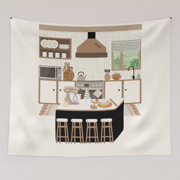 Item preview, Cozy Cottagecore Kitchen Baking Island Interior Art designed and sold by HBBS DESIGNS.
